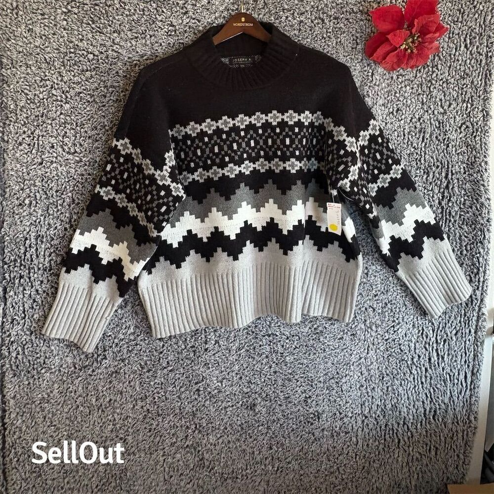 Joseph A Women's 2XL Black Geometric Mock Neck Pullover Sweater